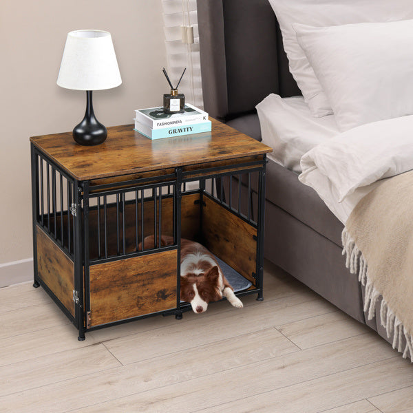 Rustic Furniture-Style Dog Crate – Multi-Functional Pet Kennel & Bedside Table with Storage for Small to Medium Dogs