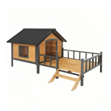 Large Outdoor Wooden Dog House with Porch – Cabin-Style Weatherproof Pet Kennel for Medium & Large Dogs