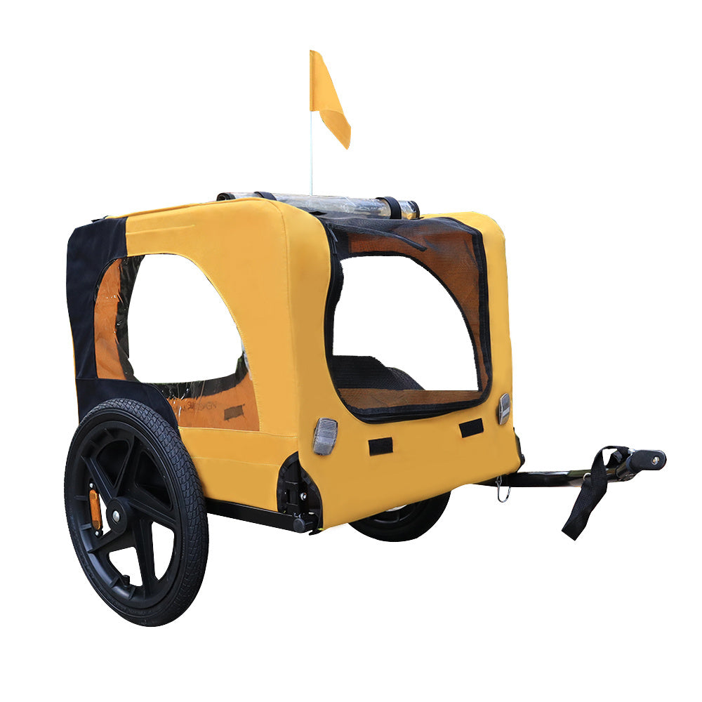 Heavy-Duty Foldable Pet Stroller with Bicycle Tow – Yellow Outdoor Dog Carrier for Travel, Jogging & Biking Adventures