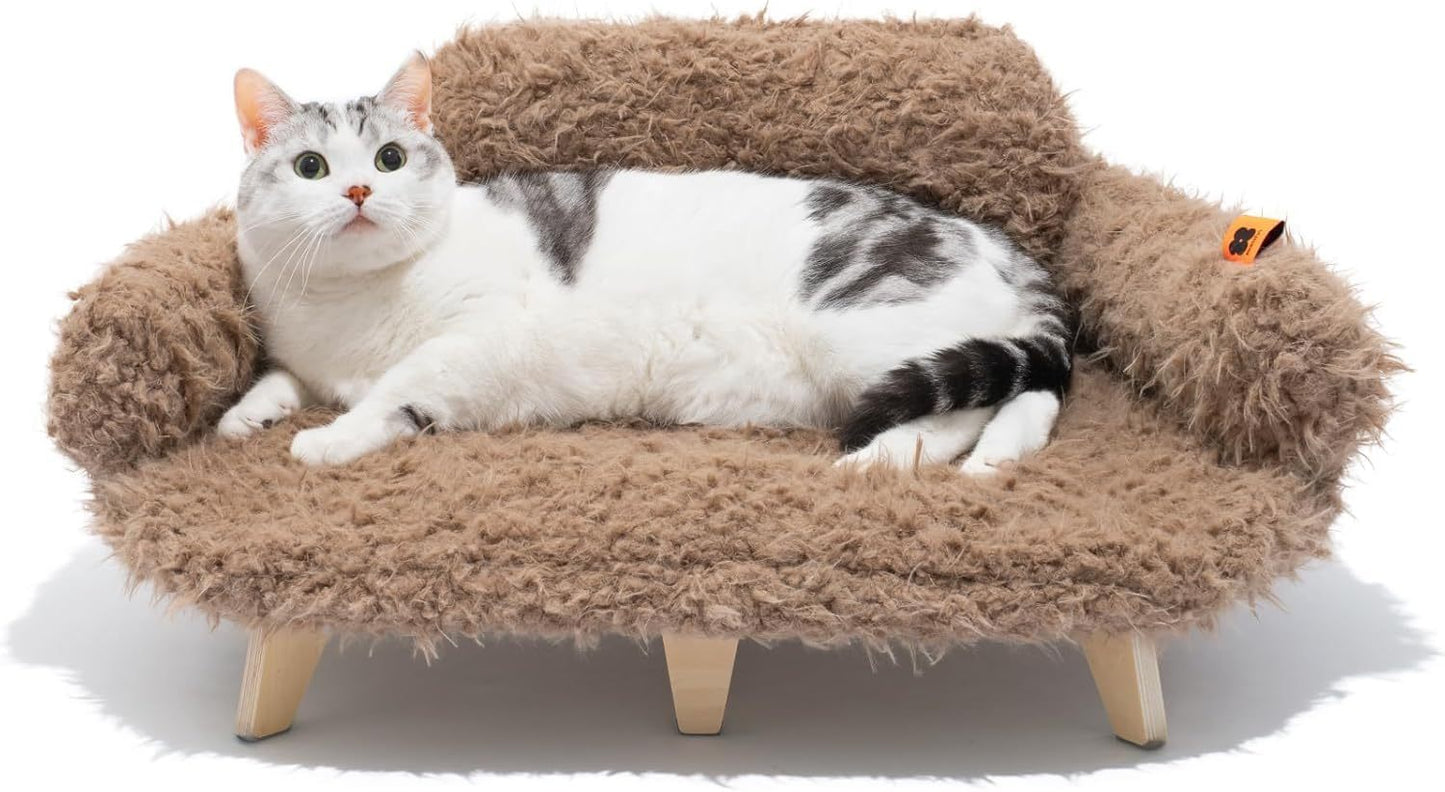MEWOOFUN Elevated Cat Bed with Washable Cover – 26x18.3x8.5” Modern Wooden Pet Sofa for Cats & Small to Medium Dogs (Brown)