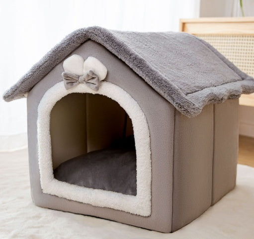 Foldable Dog & Cat House Bed – Warm Enclosed Pet Cave with Removable Cushion for Winter, Soft Sofa Kennel for Small Pets
