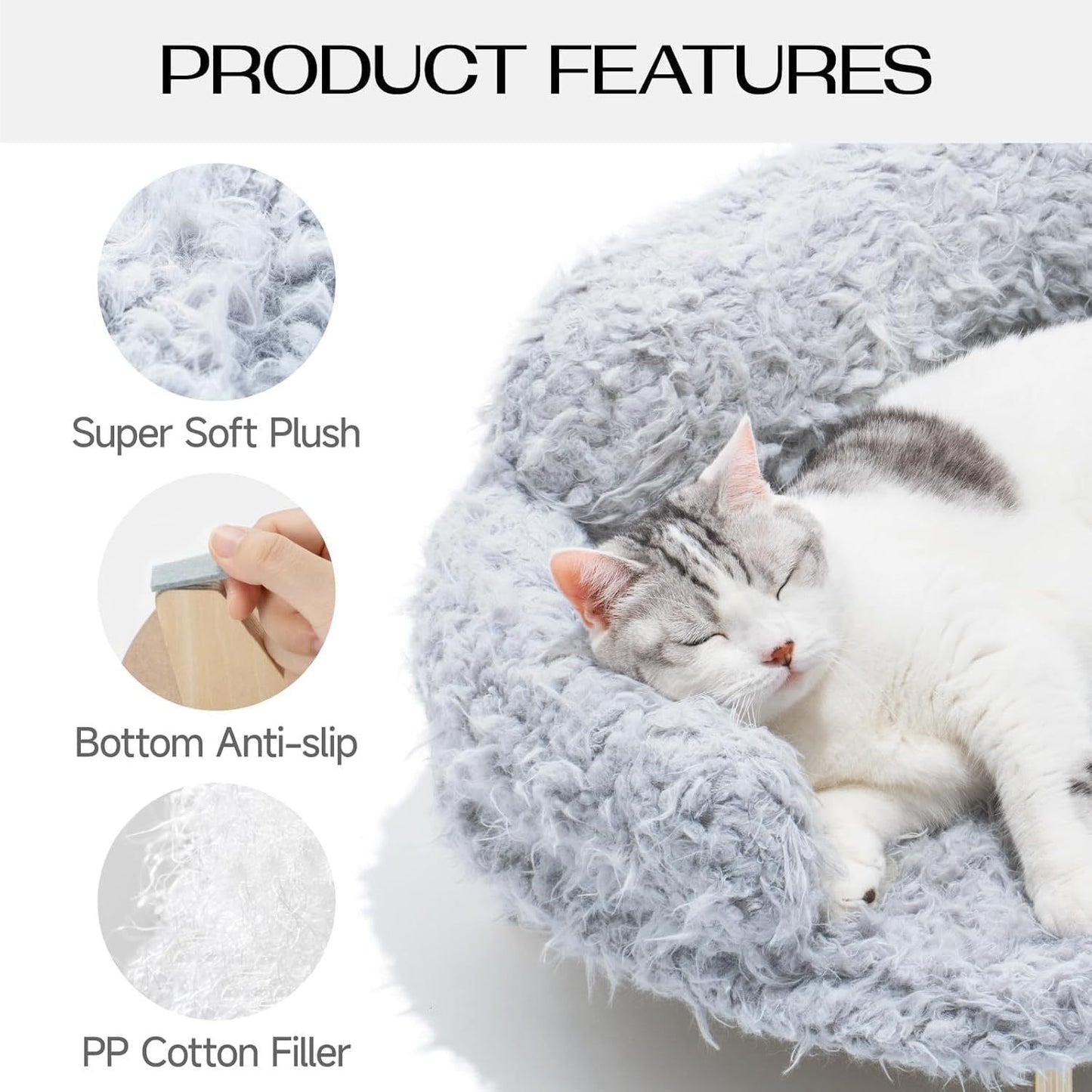 MEWOOFUN Elevated Cat Bed with Washable Cover – 26x18.3x8.5” Modern Wooden Pet Sofa for Cats & Small to Medium Dogs (Grey)
