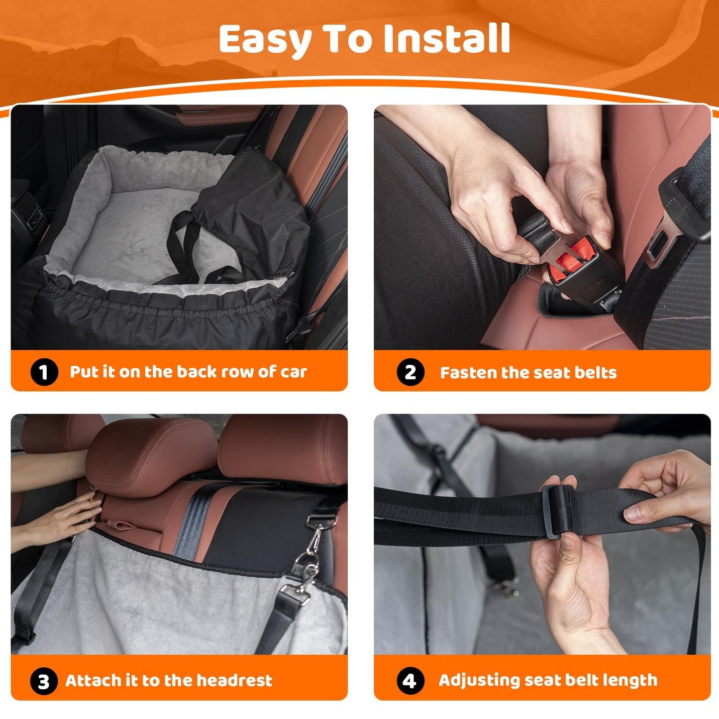 Coral Fleece Dog Booster Seat – Pet Travel Bed with Storage Pocket & Clip-On Leash for Large Dogs (Up to 70 lbs) or 2 Small/Medium Pets