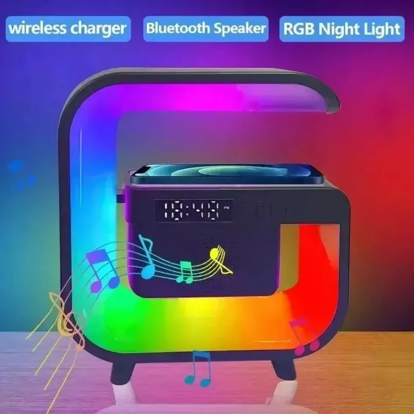 G3mini RGB Night Light Lamp Multifunctional Wireless Speaker, Speaker with Alarm Clock, Home Bedroom Decor, Charger Station for iPhone Samsung Xiaomi, Boyfriend Gift, for Living Room, Smart, Decorative