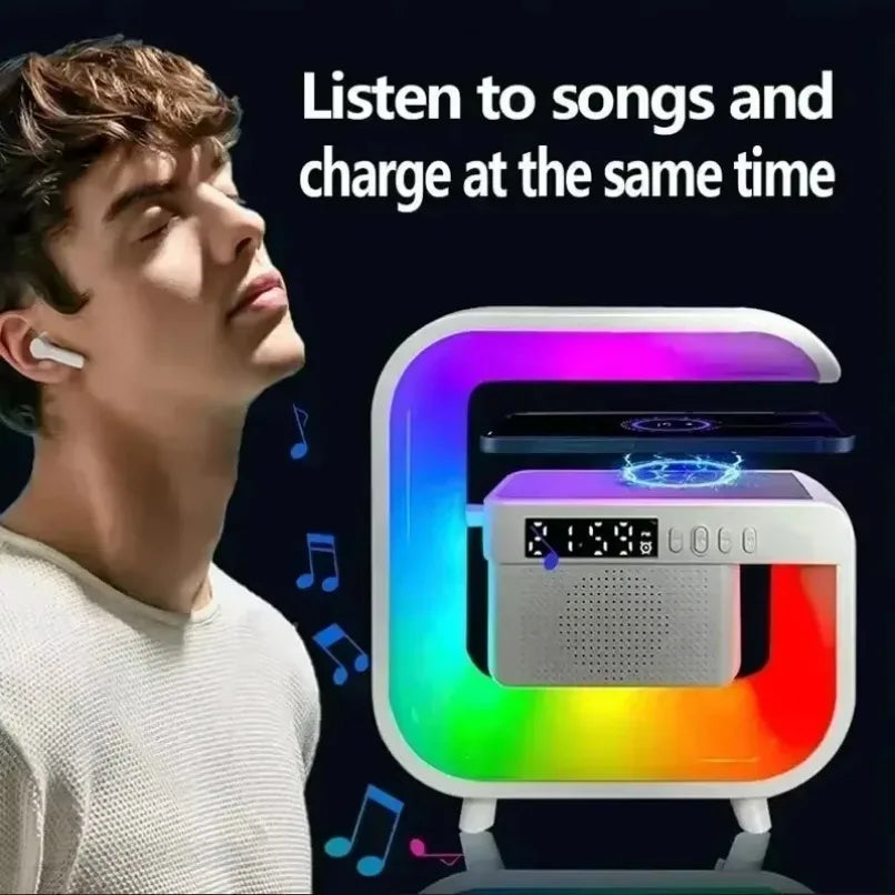 G3mini RGB Night Light Lamp Multifunctional Wireless Speaker, Speaker with Alarm Clock, Home Bedroom Decor, Charger Station for iPhone Samsung Xiaomi, Boyfriend Gift, for Living Room, Smart, Decorative