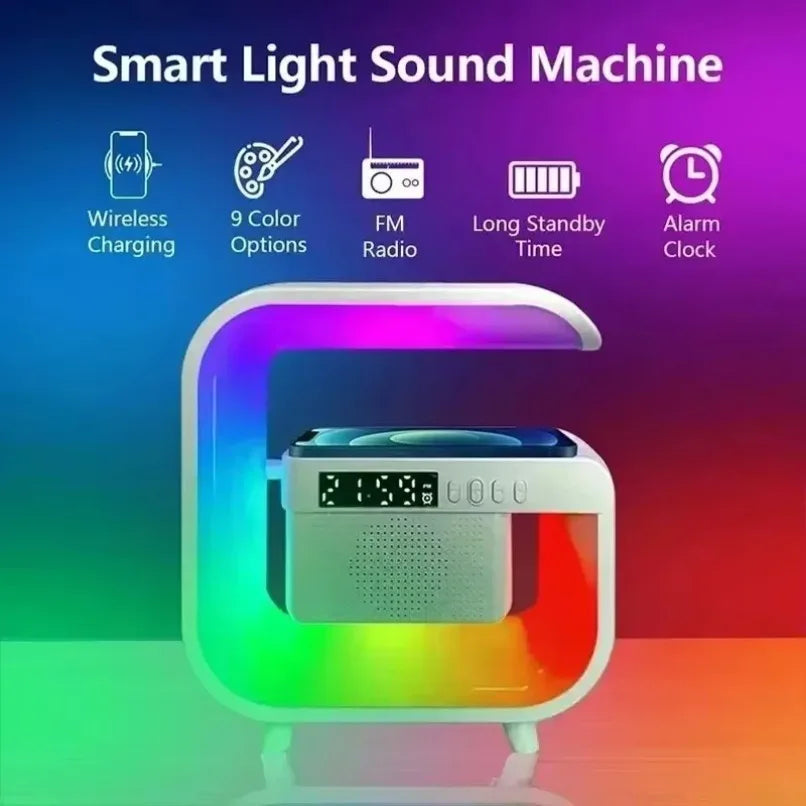 G3mini RGB Night Light Lamp Multifunctional Wireless Speaker, Speaker with Alarm Clock, Home Bedroom Decor, Charger Station for iPhone Samsung Xiaomi, Boyfriend Gift, for Living Room, Smart, Decorative