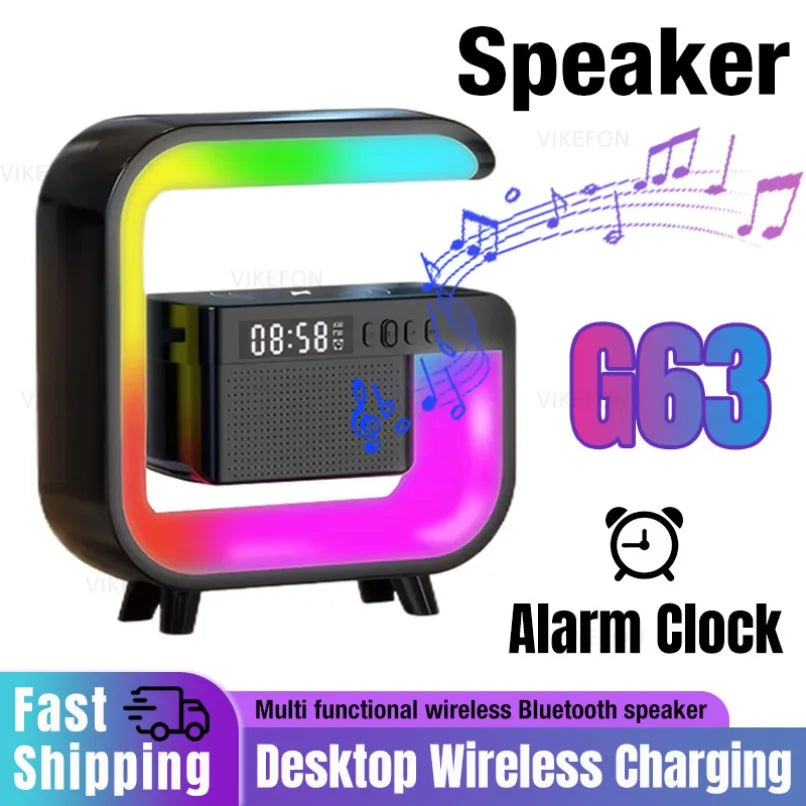 G3mini RGB Night Light Lamp Multifunctional Wireless Speaker, Speaker with Alarm Clock, Home Bedroom Decor, Charger Station for iPhone Samsung Xiaomi, Boyfriend Gift, for Living Room, Smart, Decorative